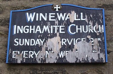 Picture of the plaque/sign on the wall of the Winewall Inghamite Chapel in 1998.